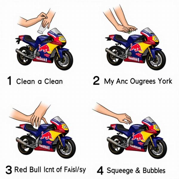 Pose d'un autocollant Red Bull sur une moto