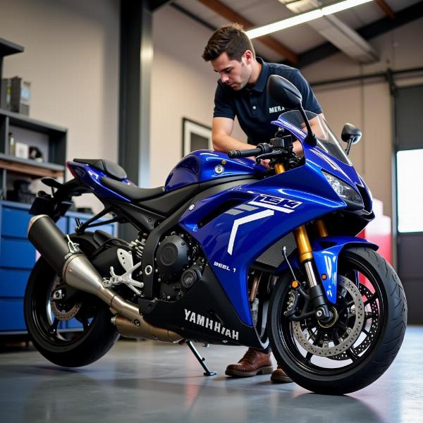 Entretien d'une Yamaha dans un garage en Auvergne