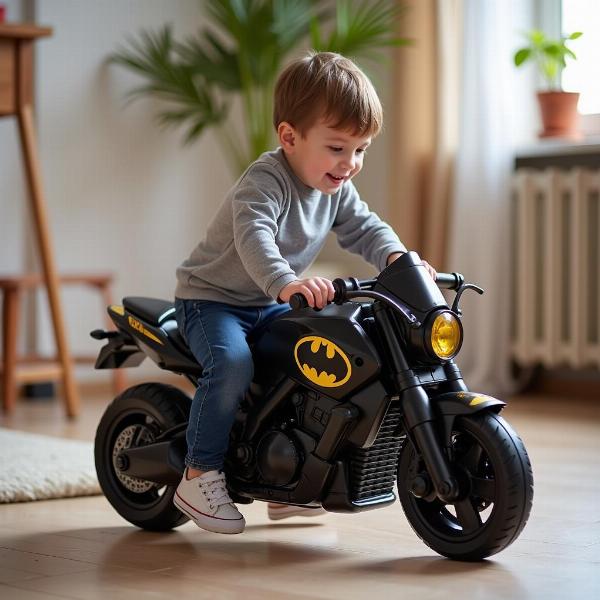 Enfant jouant avec une moto Batman jouet