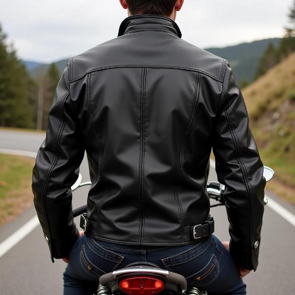 Blouson moto vintage homme en cuir noir avec des détails de coutures.