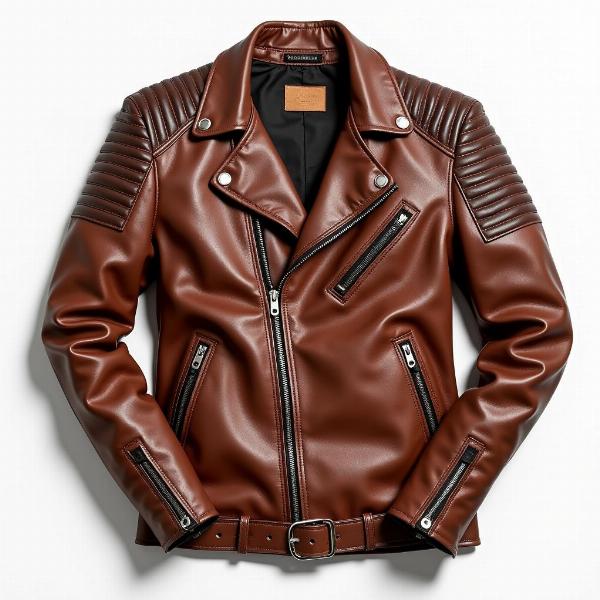 Blouson rétro moto en cuir marron style vintage