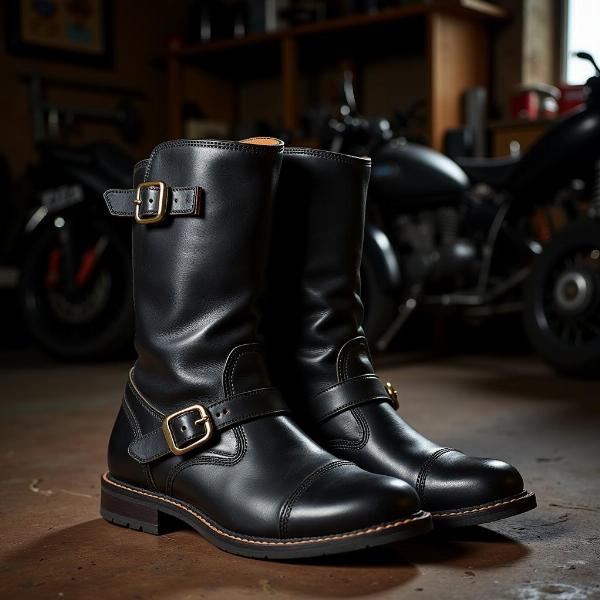 Bottes moto biker homme en cuir véritable