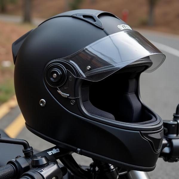 Casque cuir moto intégral noir mat