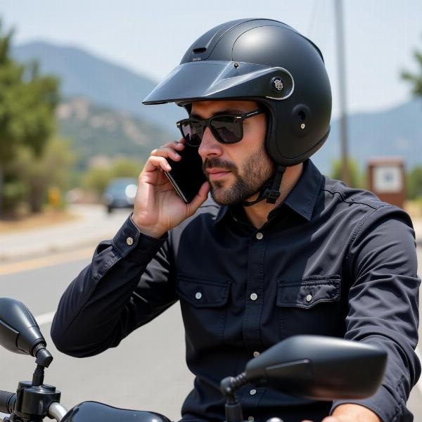 Casque moto connecté bluetooth đang thực hiện cuộc gọi