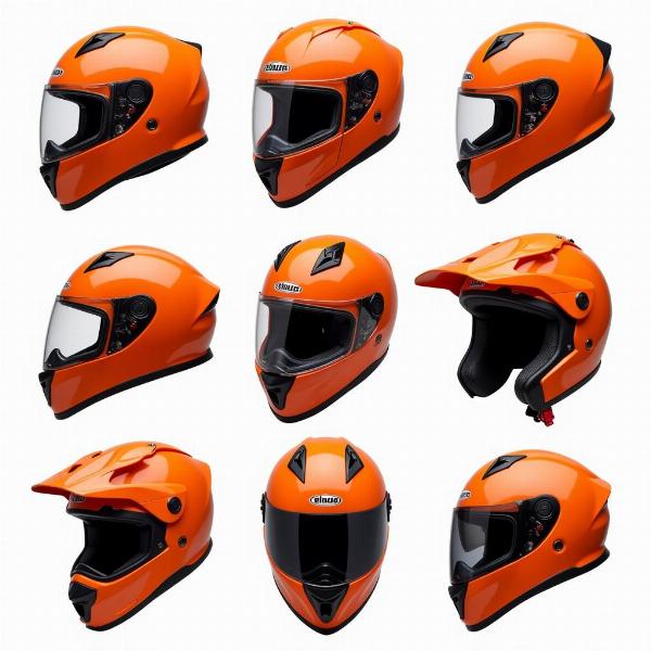 Différents modèles de casques orange pour moto