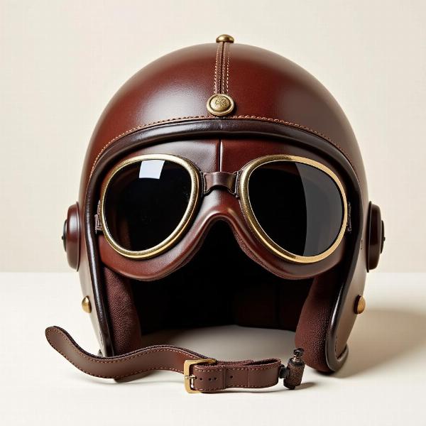 Casque vintage moto en cuir marron avec lunettes aviateur