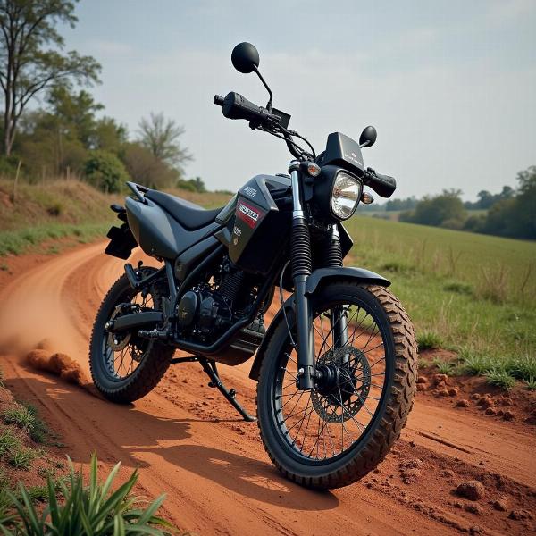 CF Moto 700 MT sur un chemin de terre, démontrant ses capacités tout-terrain.