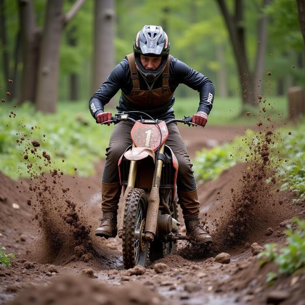 Chute Drôle Moto sur Terrain Boueux