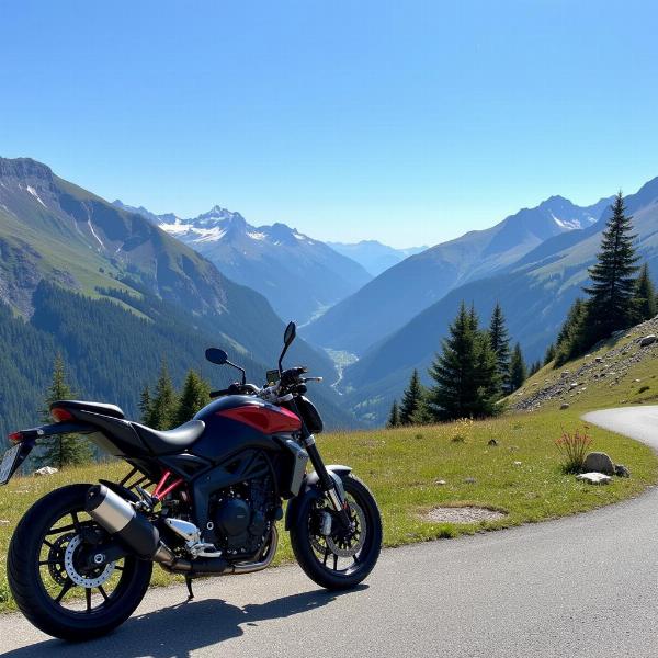 Photo panoramique d'une moto au Col de la Colombière