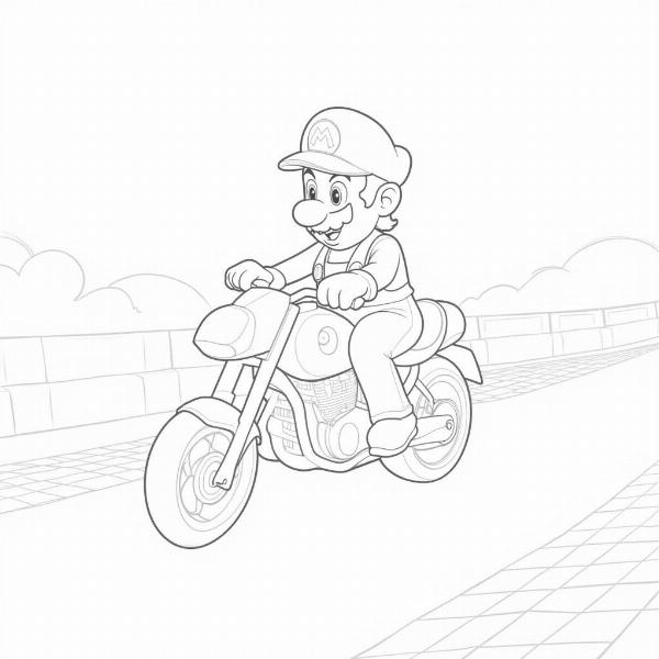 Coloriage Mario sur sa moto pour enfant