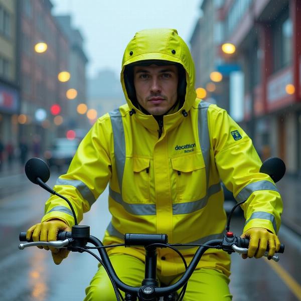 Combinaison pluie moto Decathlon visibilité