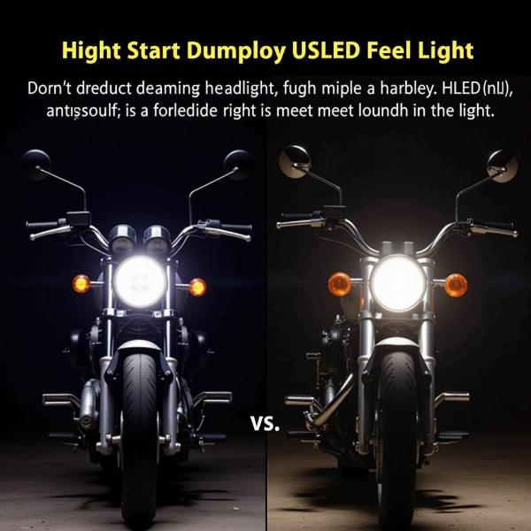 Comparaison visuelle entre un phare halogène et un phare LED H4 pour moto.