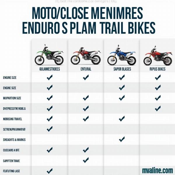 Tableau comparatif des différents types de motos tout terrain