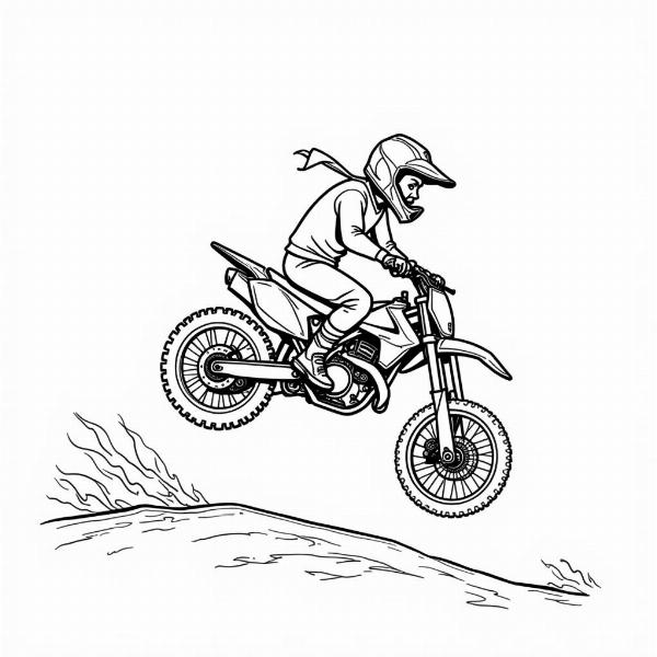 Dessin à imprimer moto cross pour enfant : Un jeune pilote en plein vol