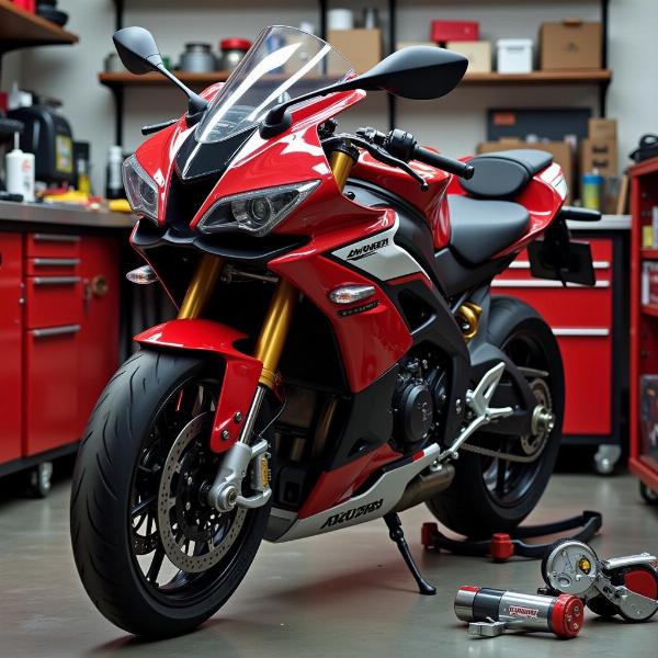 Entretien d'une moto RS dans un atelier spécialisé