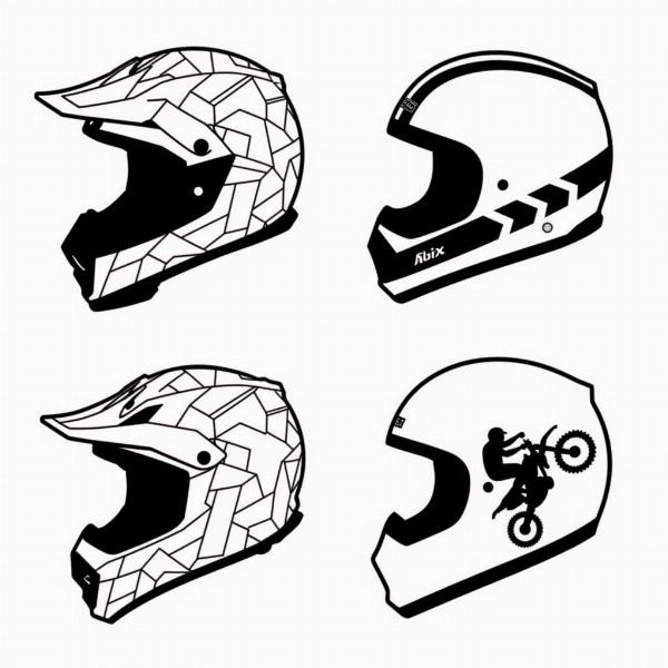 Exemples de dessins faciles pour casque de motocross : lignes épurées, motifs géométriques, couleurs contrastées.