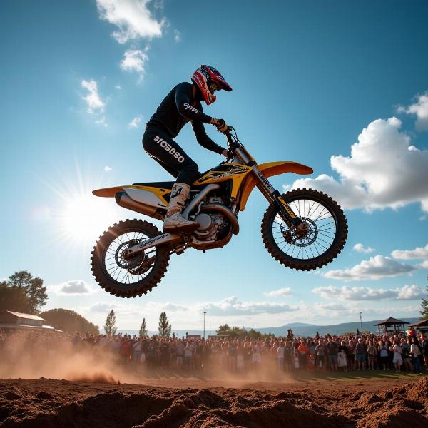 Fond d'écran moto cross : Saut spectaculaire d'un rider en plein vol