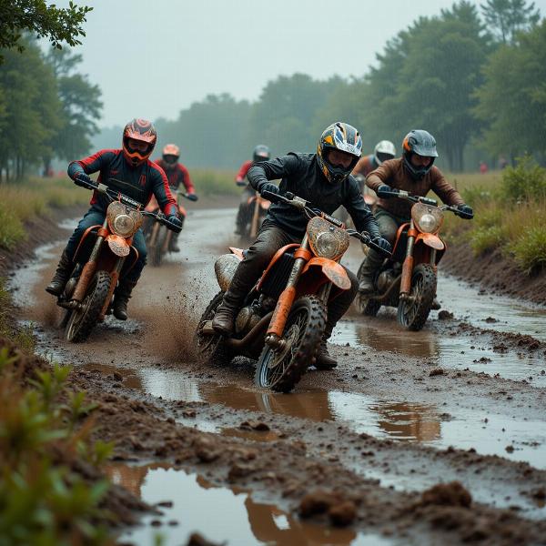 Fond d'écran moto cross : Course de motocross sous la pluie et la boue