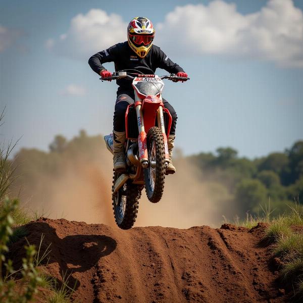 Fond d'écran moto cross en Y : Saut spectaculaire au-dessus d'une bosse