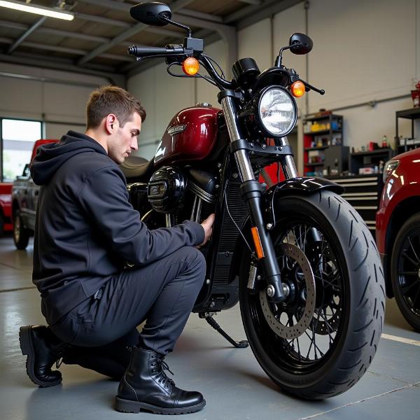 Entretien d'une moto dans un garage à Dijon