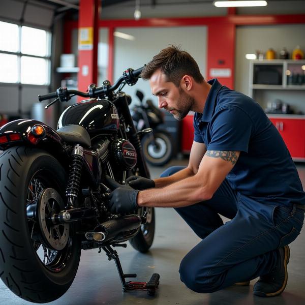 Révision d'une moto dans un garage à Toulon