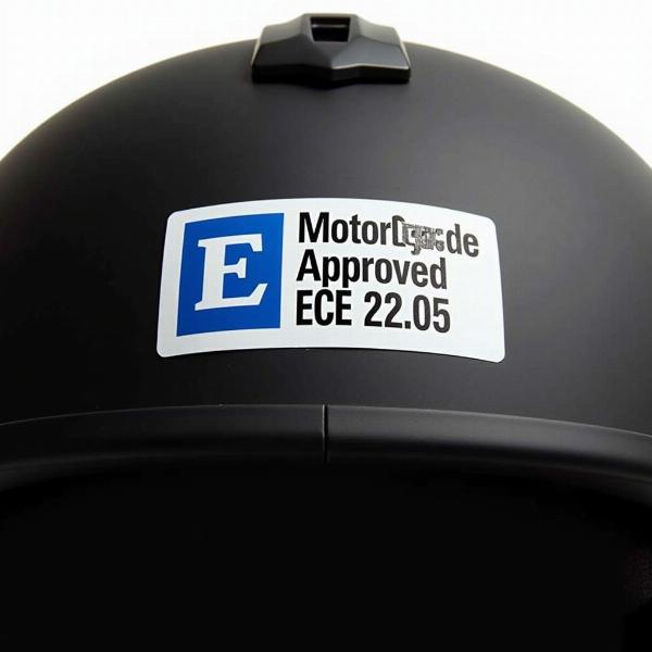 Étiquette d'homologation sur un casque moto intégral