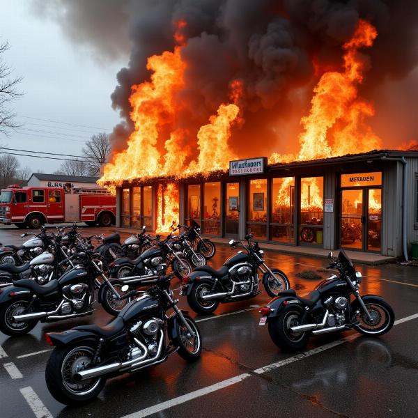 Incendie dans un concessionnaire moto