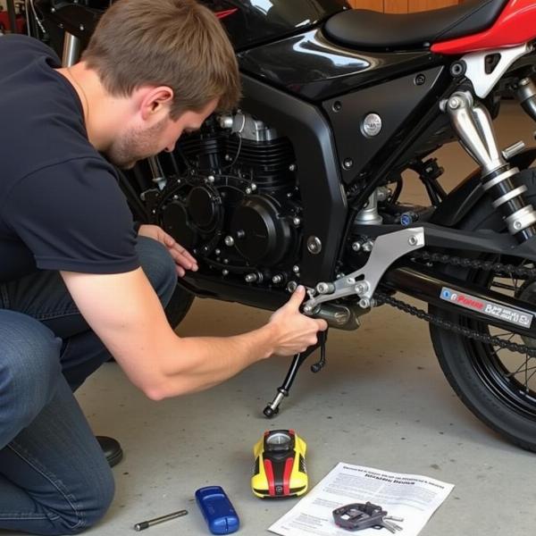 Installation d'une pièce de moto d'occasion