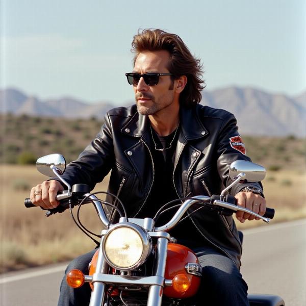 Johnny Hallyday sur sa Harley Davidson