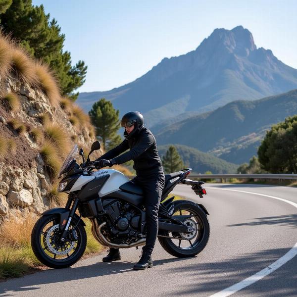 Préparation de la moto pour l'ascension du Mont Ventoux