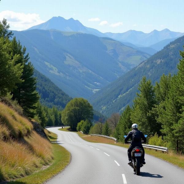 Moto sur les routes des Cévennes près d'Alès