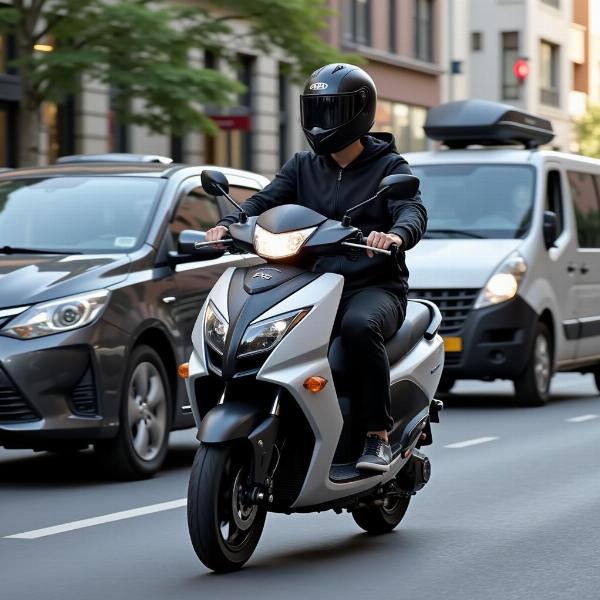 Moto automatique 125cc dans la circulation urbaine