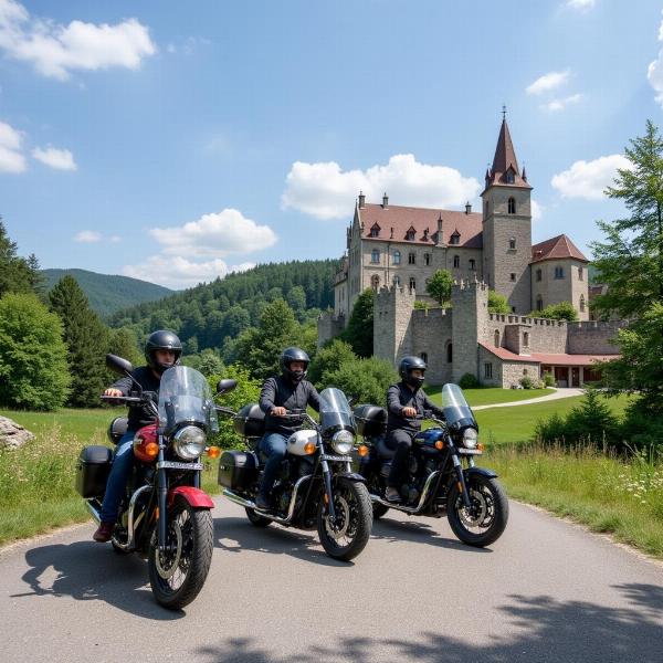 Motards visitant les sites touristiques du Gers