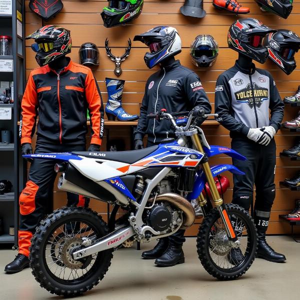 Equipement moto exposé dans un Mx Moto Shop