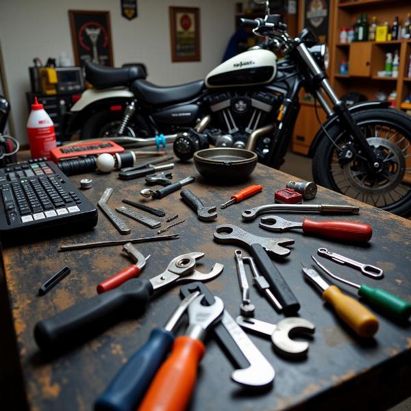 Outils dans un garage moto à Montreuil