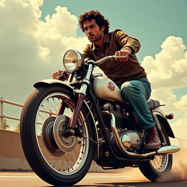 Pablo Escobar participant à une course de moto (imaginaire)