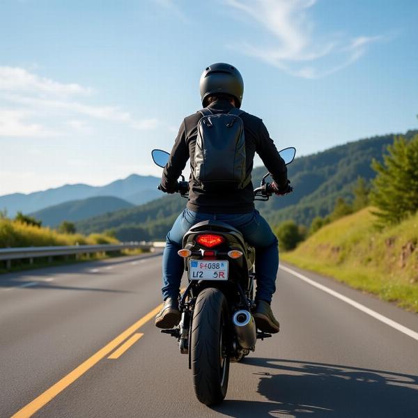 Motard en pantalon ventilé sur la route