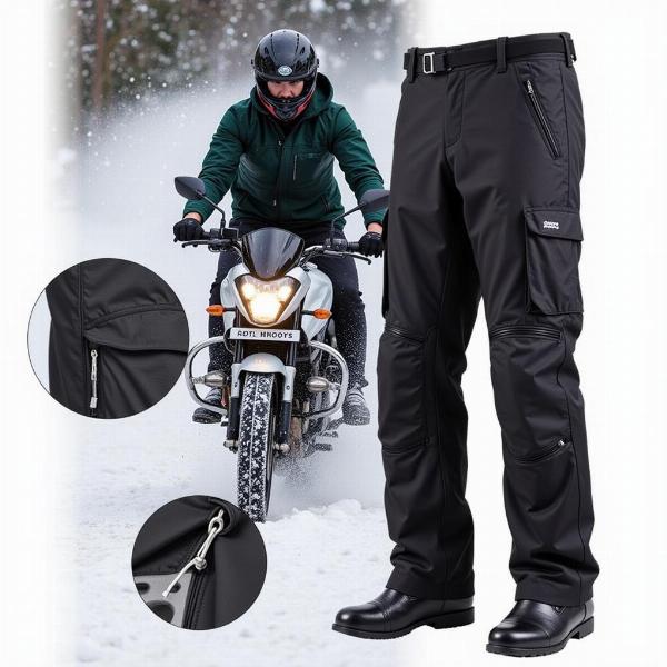 Pantalon moto noir textile pour l'hiver, doublé et imperméable