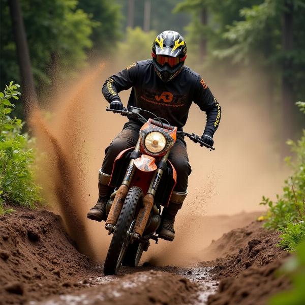 Pilote de moto cross sur terrain boueux