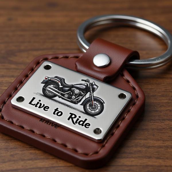 Porte-clés personnalisé moto en cuir avec plaque gravée