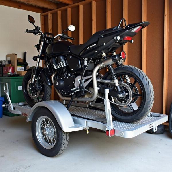 Remorque moto pliable rangée dans un garage