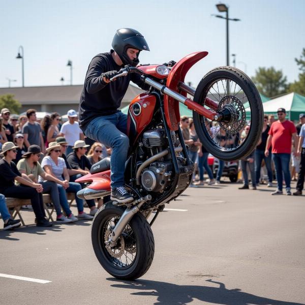 Démonstration de stunt au salon de la moto Bouchain