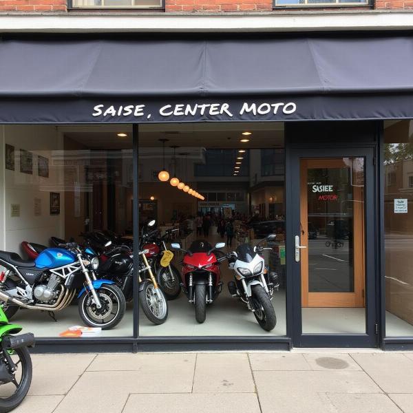 Vitrine extérieure de Sasie Center Moto avec des motos exposées.