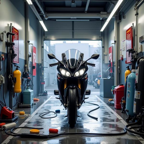 Station de lavage moto avec équipements complets