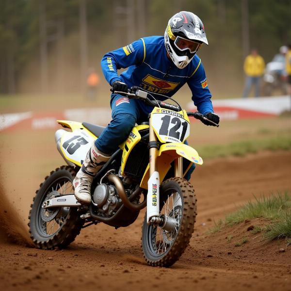 Suzuki RM-Z en pleine action sur un terrain de motocross