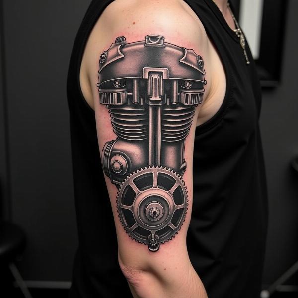 Tatouage mécanique bras moteur