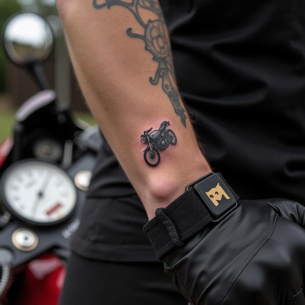 Tatouage moto discret sur le poignet d'un motard