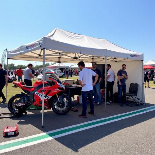 Tonnelle paddock moto sur un circuit