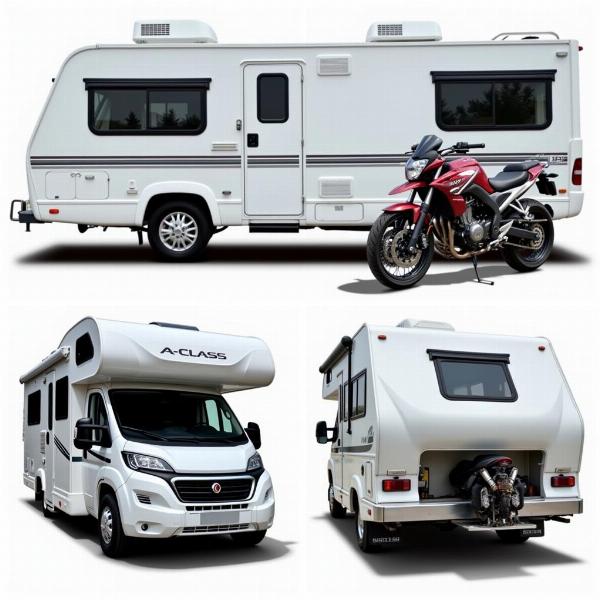 Différents types de camping-cars avec soute à moto