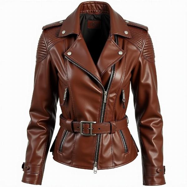 Veste moto femme vintage en cuir marron